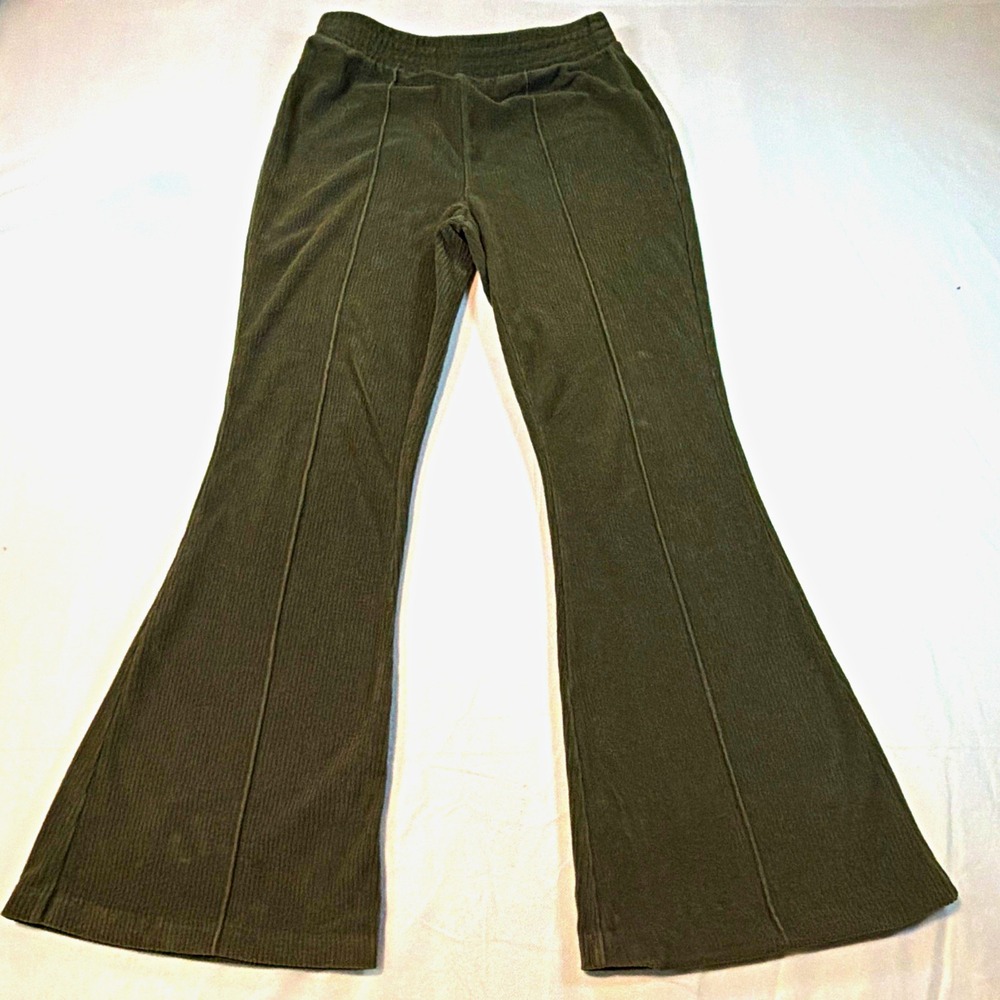 Aerie Green Ribbed Flare Leg Pull On Pants Womens S Regular Stretch Y2K RN 54485